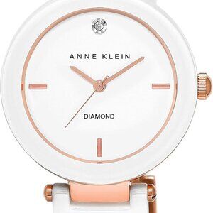 Women's Ceramic Bracelet Watch White Gold Tone Diamond Accent Water Resistant